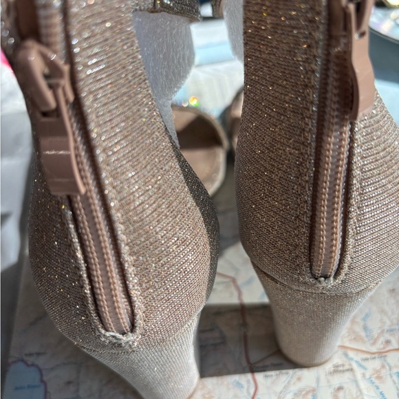 Womens Chunky Heel Single Band Platform Rhinestone Dress Sandals Rose Gold 8 - Picture 6 of 8